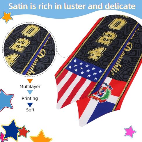 Dominican Republic Graduation Stole, Dominican Republic American Flag Graduation Sash, Class of 2026 Stoles for Graduation in Saudi Arabia