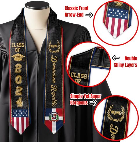 Dominican Republic Graduation Stole, Dominican Republic American Flag Graduation Sash, Class of 2026 Stoles for Graduation in Saudi Arabia