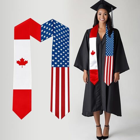 2026 Canada Flag and USA Flag Graduation Stole Graduation Sash Class of 2026 Graduation Scarf for International Student (Baccalaureate Gown and Hat Not Included) in Saudi Arabia