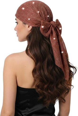 CIATBYYJ Fashion Head Scarf for Women Hair, 31.5 Inch Square Bandana with Sparkling Rhinestones, Black Hair Scarf for Halloween in Kuwait