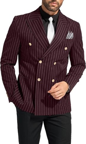 Suits for Men Pinstripe 2 Pcs Slim Fit Formal Tuxedo Set Business Casual Wedding Party Suit Stripes Blazer Black Pants in Saudi Arabia