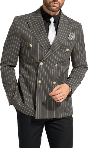 Suits for Men Pinstripe 2 Pcs Slim Fit Formal Tuxedo Set Business Casual Wedding Party Suit Stripes Blazer Black Pants in Saudi Arabia