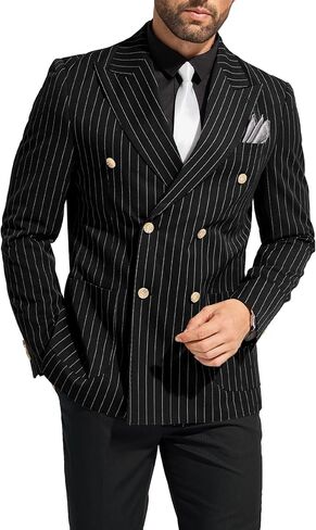 Suits for Men Pinstripe 2 Pcs Slim Fit Formal Tuxedo Set Business Casual Wedding Party Suit Stripes Blazer Black Pants in Saudi Arabia