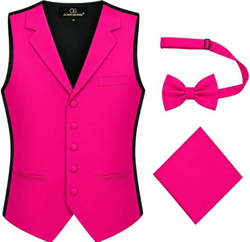 Oliver George Men’s 3pc Solid Suit Vest Shawl Lapel Waistcoat Tuxedo Dress Vest BowTie Handkerchief Set in Saudi Arabia