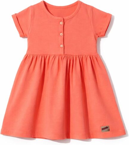 Baby and Toddler Girl Dress Short Sleeve Buttoned Collar for 3 Months to 5T Size Soft Cotton Baby Girl Dress in Saudi Arabia