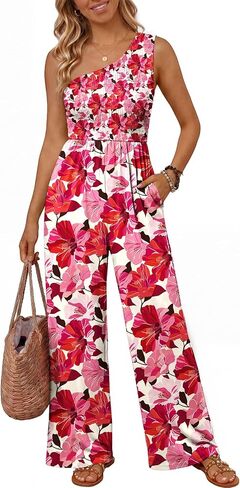 LILLUSORY Women's Floral Jumpsuit Off Shoulder Boho Romper Summer Beach Outfits in Kuwait