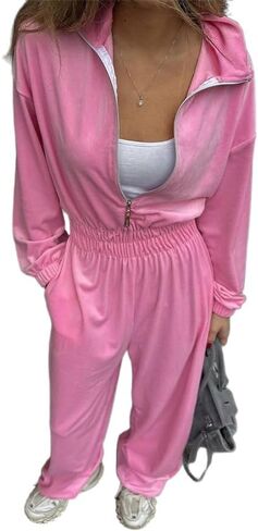 Women's Velvet Zip-Up Jumpsuit Long Sleeve Elastic Waist 2026 Jumpsuits for Women Casual Loungewear in Saudi Arabia