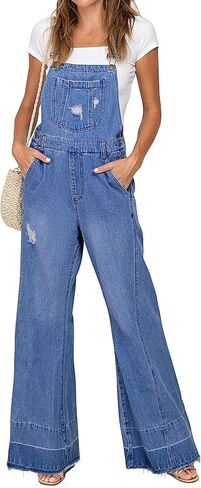 BISUAL Overalls for Women Wide Leg Jean Overalls Distressed Ripped Denim Jumpsuit Romper Baggy Jean Jumpsuit with Pockets in Saudi Arabia