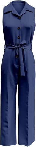 Wedding Guest Jumpsuit For Women Summer Wide Leg 2026 Sleeveless Tie Waist Coverall Button Down Long Pants Romper in Saudi Arabia