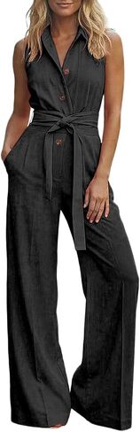 Wedding Guest Jumpsuit For Women Summer Wide Leg 2026 Sleeveless Tie Waist Coverall Button Down Long Pants Romper in Saudi Arabia