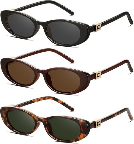 Retro Oval Cat Eye Sunglasses for Women Trendy Narrow Small Oval Sun Glasses 90s Vintage Shades in Saudi Arabia