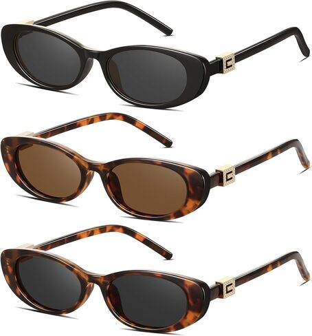Retro Oval Cat Eye Sunglasses for Women Trendy Narrow Small Oval Sun Glasses 90s Vintage Shades in Saudi Arabia