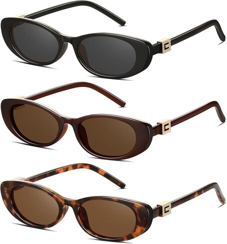 Retro Oval Cat Eye Sunglasses for Women Trendy Narrow Small Oval Sun Glasses 90s Vintage Shades in Saudi Arabia