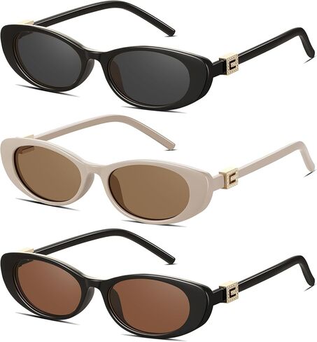 Retro Oval Cat Eye Sunglasses for Women Trendy Narrow Small Oval Sun Glasses 90s Vintage Shades in Saudi Arabia