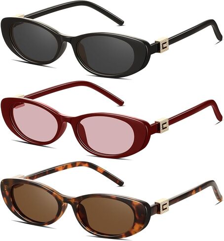 Retro Oval Cat Eye Sunglasses for Women Trendy Narrow Small Oval Sun Glasses 90s Vintage Shades in Saudi Arabia