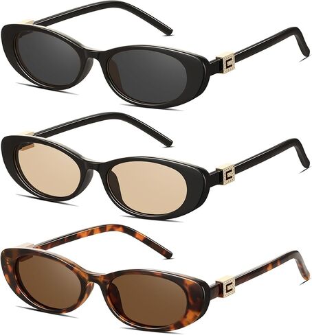 Retro Oval Cat Eye Sunglasses for Women Trendy Narrow Small Oval Sun Glasses 90s Vintage Shades in Saudi Arabia