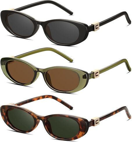 Retro Oval Cat Eye Sunglasses for Women Trendy Narrow Small Oval Sun Glasses 90s Vintage Shades in Saudi Arabia