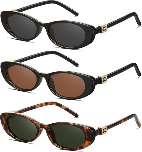 Retro Oval Cat Eye Sunglasses for Women Trendy Narrow Small Oval Sun Glasses 90s Vintage Shades in Saudi Arabia