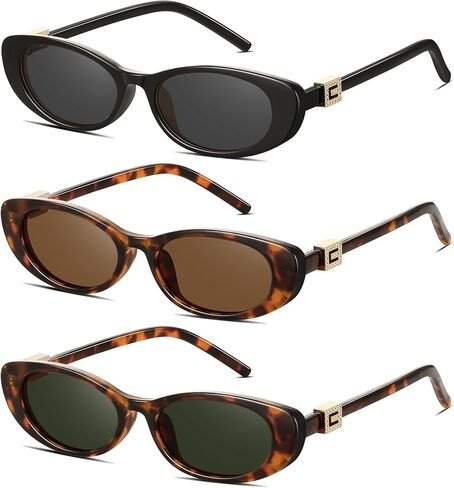 Retro Oval Cat Eye Sunglasses for Women Trendy Narrow Small Oval Sun Glasses 90s Vintage Shades in Saudi Arabia