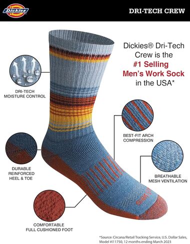 جوارب Dickies الرجالية Dri-Tech Original Moisture Control Crew، متوفرة بمقاسات M-XXL (6، 12، 18 زوجًا)، تشكيلة زرقاء (6 أزواج)، مقاس كبير (عبوة من 3 قطع) in Kuwait