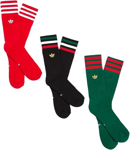 جوارب كرة القدم الرياضية من adidas Originals للجنسين Mexico Roller Crew، 3 قطع - شعار Trefoil، أسود/أحمر قرمزي/أخضر داكن جامعي، مقاس كبير، JL4225C in Kuwait