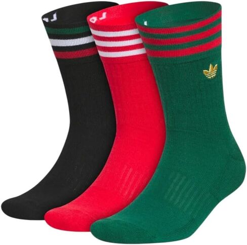 جوارب كرة القدم الرياضية من adidas Originals للجنسين Mexico Roller Crew، 3 قطع - شعار Trefoil، أسود/أحمر قرمزي/أخضر داكن جامعي، مقاس كبير، JL4225C in Kuwait
