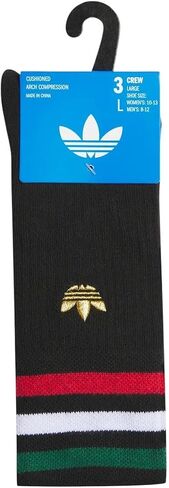 جوارب كرة القدم الرياضية من adidas Originals للجنسين Mexico Roller Crew، 3 قطع - شعار Trefoil، أسود/أحمر قرمزي/أخضر داكن جامعي، مقاس كبير، JL4225C in Kuwait