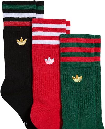 جوارب كرة القدم الرياضية من adidas Originals للجنسين Mexico Roller Crew، 3 قطع - شعار Trefoil، أسود/أحمر قرمزي/أخضر داكن جامعي، مقاس كبير، JL4225C in Kuwait