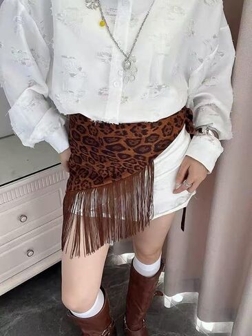 البوهيمي طويل شرابة ليوبارد طباعة مثلث الخصر سلسلة للنساء ريترو نحيل وشاح حزام وشاح التعادل فساتين الإكسسوارات in Kuwait