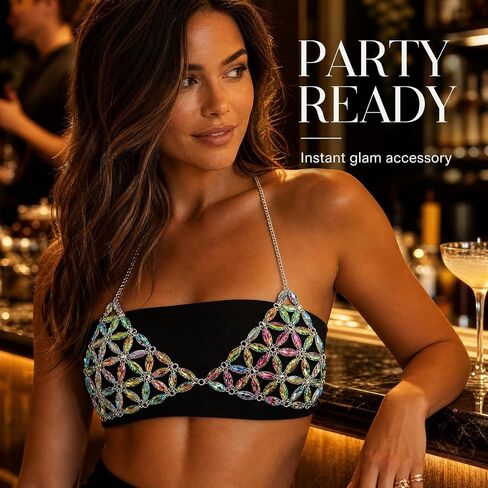 1 Pack Body Chain, Reusable Colorful Acrylic Bikini Top for Women, Rave Festival Party Outfit, Beach Party Wear, Club and Dance Fashion in Saudi Arabia
