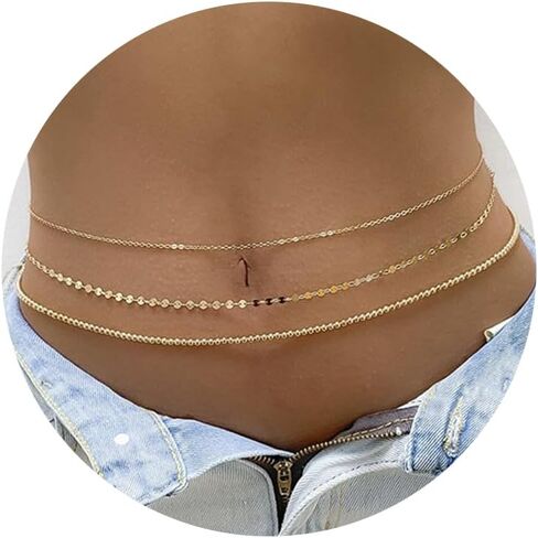 3 Pcs Body Chains for Waist Minimalist Belly Chains 18k Gold Plated Waist Chains for Women Multilayer Evil Eye Chains Summer Beach Body Chain Adjustable in Saudi Arabia