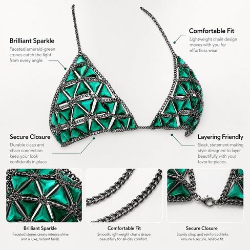 1 Acrylic Body Chain, Adjustable Chain Bra Top​ & Bikini Jewelry, Sexy Body Jewelry for Women, for Beach Party Festival (Green) in Saudi Arabia