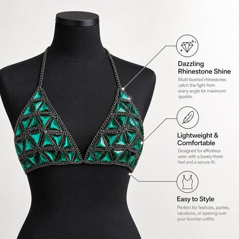 1 Acrylic Body Chain, Adjustable Chain Bra Top​ & Bikini Jewelry, Sexy Body Jewelry for Women, for Beach Party Festival (Green) in Saudi Arabia