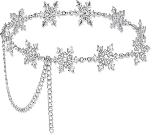 Christmas Waist Chain Women Adjustable Rhinestone Snowflake Silver Chain Belt Xmas New Year Plus Size Belly for Dress in Kuwait