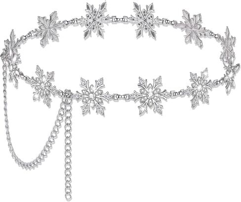 Christmas Waist Chain Women Adjustable Rhinestone Snowflake Silver Chain Belt Xmas New Year Plus Size Belly for Dress in Kuwait