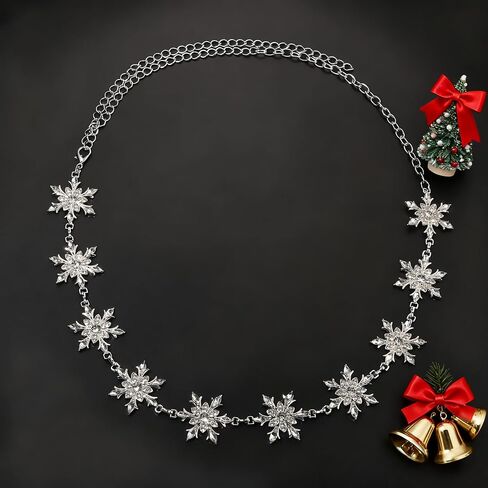 Christmas Waist Chain Women Adjustable Rhinestone Snowflake Silver Chain Belt Xmas New Year Plus Size Belly for Dress in Kuwait
