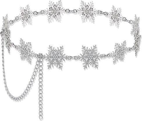 Christmas Waist Chain Women Adjustable Rhinestone Snowflake Silver Chain Belt Xmas New Year Plus Size Belly for Dress in Kuwait