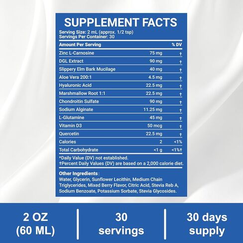 Nano Esophageal Relief Drops - Containing Slippery Elm Bark, Zinc, L-Carnosine, L-Glutamine & Aloe Extract - Non-GMO, Dairy-Free - Soothes Digestive Discomfort, Supports Healthy Throat & Stomach in Saudi Arabia