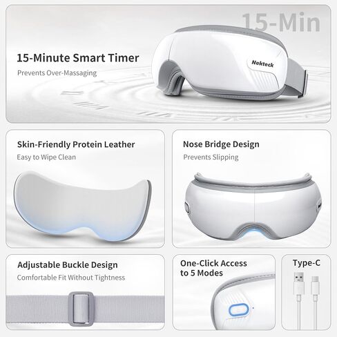 Nekteck Eye Massager with Heat, Birthday Gifts Eye Mask Massage for Migraine Relief, Heated Smart Migraine Massager to Reduce Strain, Dry Eyes, Sleep Relaxation, Bluetooth Music, Ideal for Her Him in Saudi Arabia