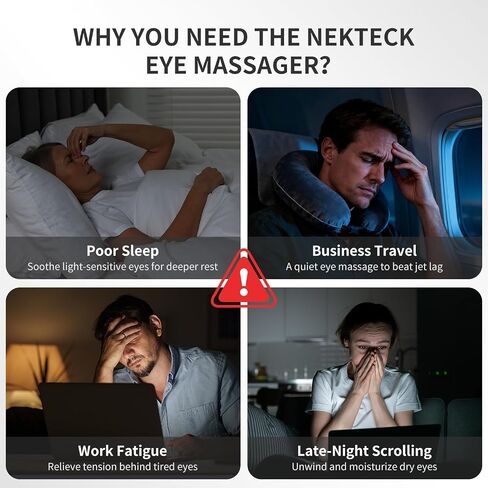 Nekteck Eye Massager with Heat, Birthday Gifts Eye Mask Massage for Migraine Relief, Heated Smart Migraine Massager to Reduce Strain, Dry Eyes, Sleep Relaxation, Bluetooth Music, Ideal for Her Him in Saudi Arabia