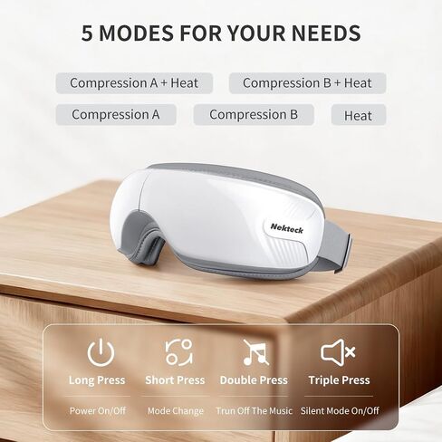 Nekteck Eye Massager with Heat, Birthday Gifts Eye Mask Massage for Migraine Relief, Heated Smart Migraine Massager to Reduce Strain, Dry Eyes, Sleep Relaxation, Bluetooth Music, Ideal for Her Him in Saudi Arabia