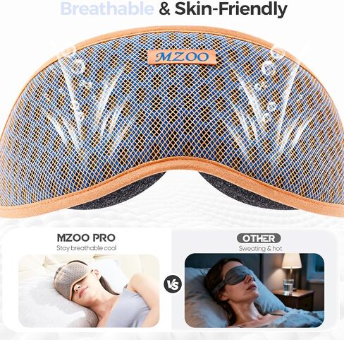 MZOO Pro Breathable Sleep Mask - Complete Blackout Sleeping Eye Mask for Side Sleeper Women Men, 3D Eyelash Friendly Night Blindfold, Patented Design Soft Eye Cover, Premium Gifts Light Orange in Saudi Arabia
