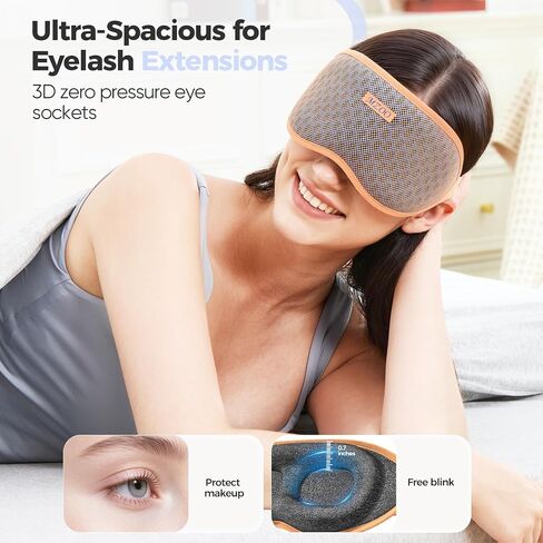 MZOO Pro Breathable Sleep Mask - Complete Blackout Sleeping Eye Mask for Side Sleeper Women Men, 3D Eyelash Friendly Night Blindfold, Patented Design Soft Eye Cover, Premium Gifts Light Orange in Saudi Arabia