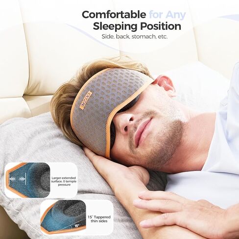 MZOO Pro Breathable Sleep Mask - Complete Blackout Sleeping Eye Mask for Side Sleeper Women Men, 3D Eyelash Friendly Night Blindfold, Patented Design Soft Eye Cover, Premium Gifts Light Orange in Saudi Arabia
