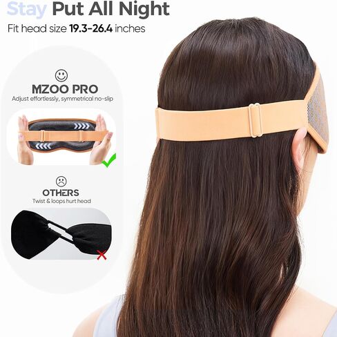 MZOO Pro Breathable Sleep Mask - Complete Blackout Sleeping Eye Mask for Side Sleeper Women Men, 3D Eyelash Friendly Night Blindfold, Patented Design Soft Eye Cover, Premium Gifts Light Orange in Saudi Arabia