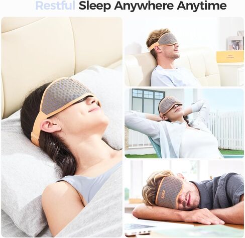 MZOO Pro Breathable Sleep Mask - Complete Blackout Sleeping Eye Mask for Side Sleeper Women Men, 3D Eyelash Friendly Night Blindfold, Patented Design Soft Eye Cover, Premium Gifts Light Orange in Saudi Arabia