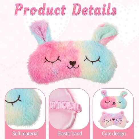 Sleeping Mask for Kids, 2 Pcs Cute Cat Rabbit Sleep Eye Mask Soft Plush Night Eye Masks for Sleeping Comfortable Funny Animal Blindfold for Women Girls Home Travel Nap (Cat, Rabbit) in Saudi Arabia
