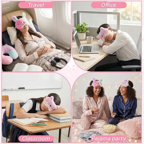 Sleeping Mask for Kids, 2 Pcs Cute Cat Rabbit Sleep Eye Mask Soft Plush Night Eye Masks for Sleeping Comfortable Funny Animal Blindfold for Women Girls Home Travel Nap (Cat, Rabbit) in Saudi Arabia