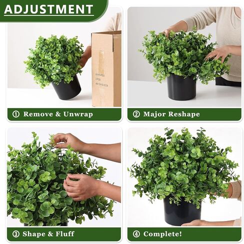 Set of 2 Artificial Eucalyptus Topiary Ball Trees for Front Porch Decor - 17" Faux Eucalyptus in Pot,Realistic Fake Eucalyptus Leaves Potted Plant for Farmhouse Home Front Door Outdoor Decor (Green) in Saudi Arabia