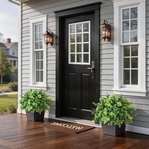 Set of 2 Artificial Eucalyptus Topiary Ball Trees for Front Porch Decor - 17" Faux Eucalyptus in Pot,Realistic Fake Eucalyptus Leaves Potted Plant for Farmhouse Home Front Door Outdoor Decor (Green) in Saudi Arabia